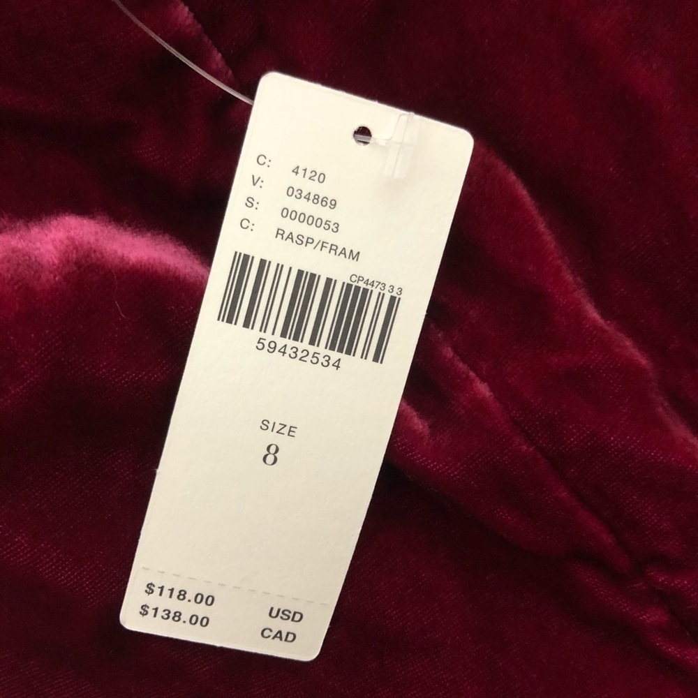 💙 8 💙 NWT Anthro Skirt Velvet Mini Ruched Slit Asymmetrical Raspberry - Picture 12 of 13